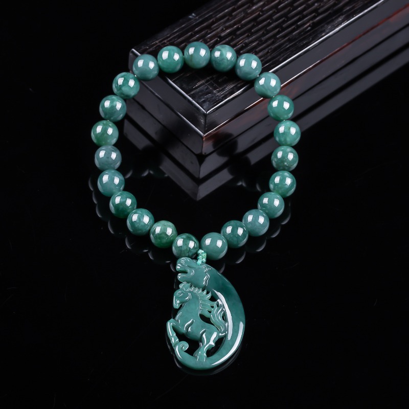천연 비취 블루 워터 조디악 말 비즈 핸드 니팅 팔찌  - Charm Bracelet Beads 리뷰 및 가격