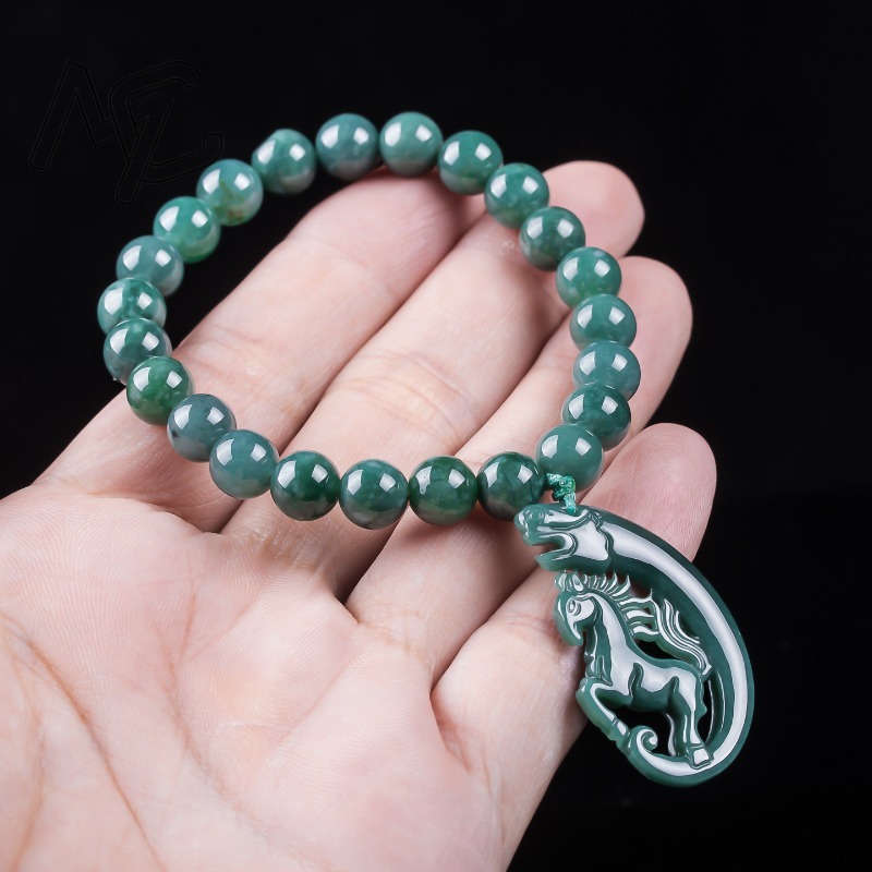 천연 비취 블루 워터 조디악 말 비즈 핸드 니팅 팔찌  - Charm Bracelet Beads 리뷰 및 가격
