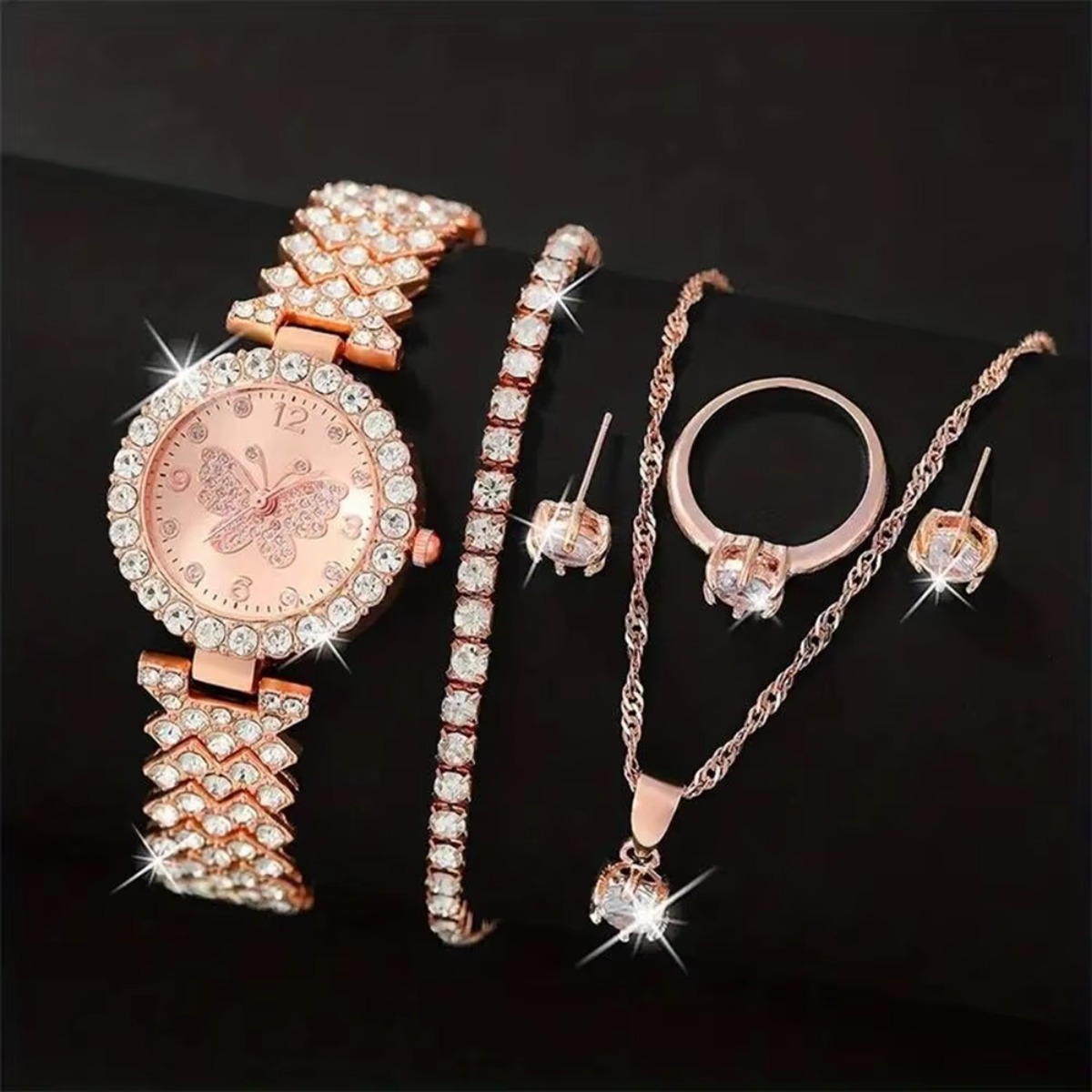6개/세트 럭셔리 라인스톤 나비 여성 쿼츠 시계 패션  - Jewelry Box Watches Bracelets 리뷰 및 가격