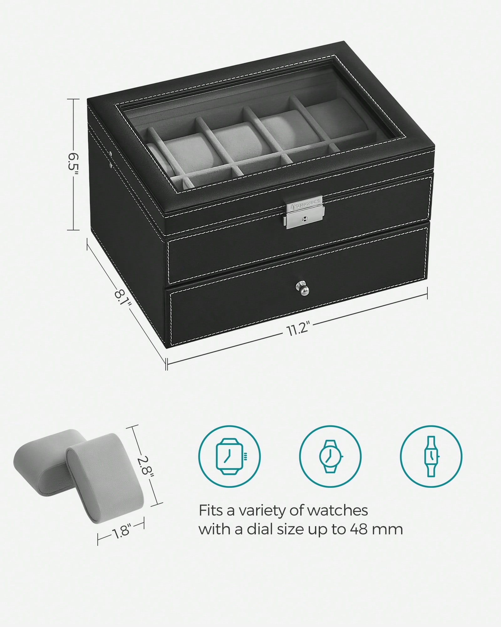 유리 뚜껑과 잠금장치가 있는 20슬롯 시계 보관함, 2 - Jewelry And Watches Box 리뷰 및 가격