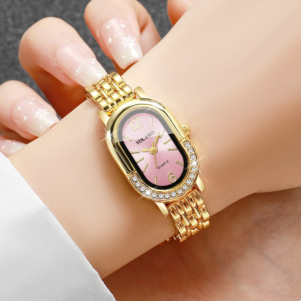 럭셔리 라인스톤 여성 쿼츠 시계 패션 골든 팔찌 스트랩 - Jewelry Watches Women 리뷰 및 가격