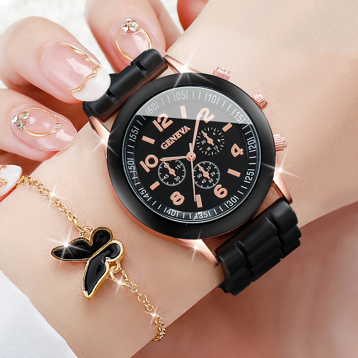 6개/세트 여성용 시계 캐주얼 실리콘 밴드 쿼츠 시계  - Jewelry Box Watches Bracelets 리뷰 및 가격