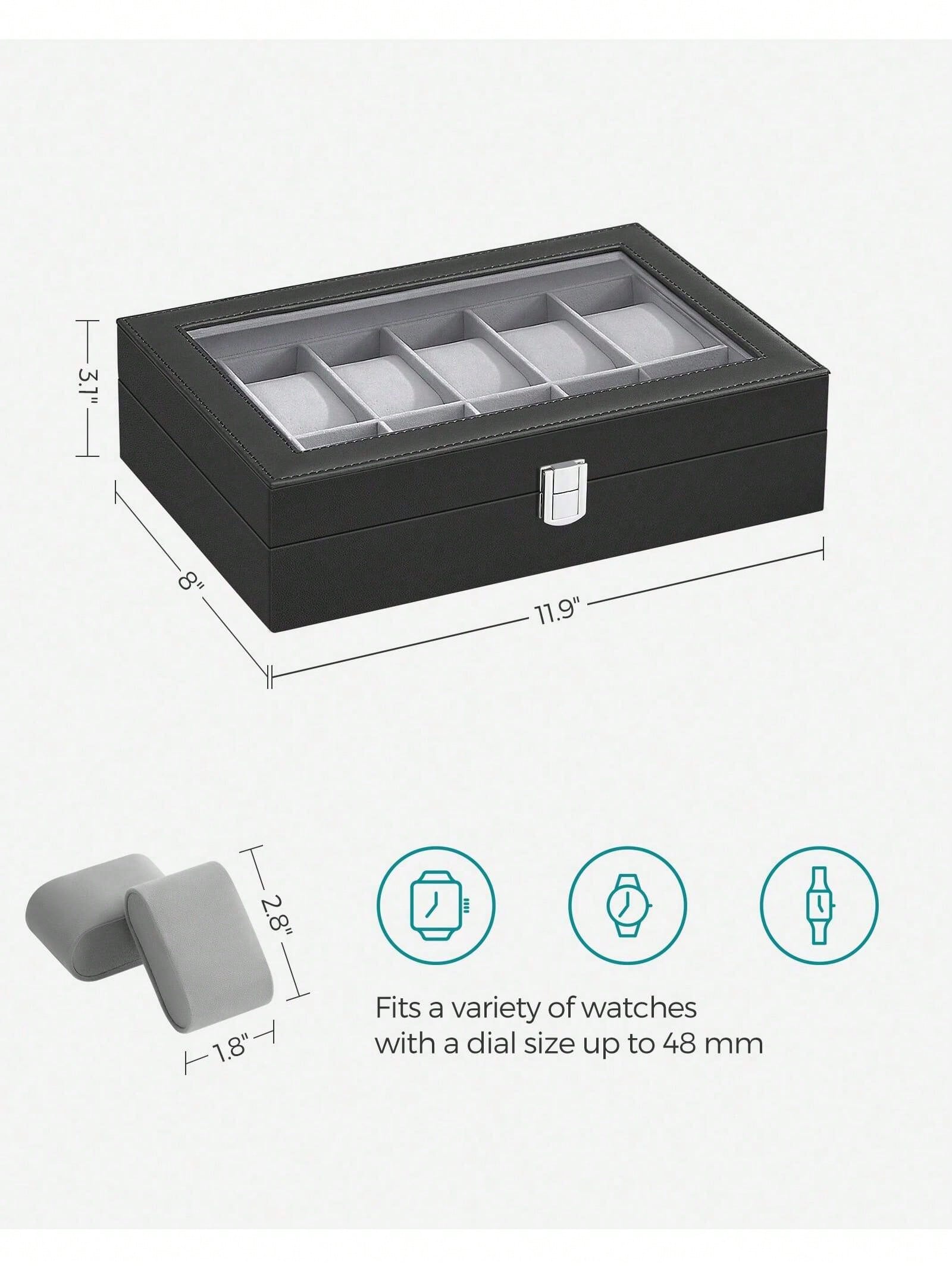 유리 뚜껑과 서랍이 있는 12슬롯 잠금식 시계 상자,  - Jewelry Box Watches Bracelets 리뷰 및 가격