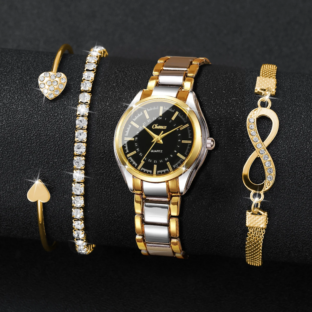4PCS 우아한 여성용 시계 팔찌 세트 여성용 럭셔리  - Jewelry Watches Women 리뷰 및 가격