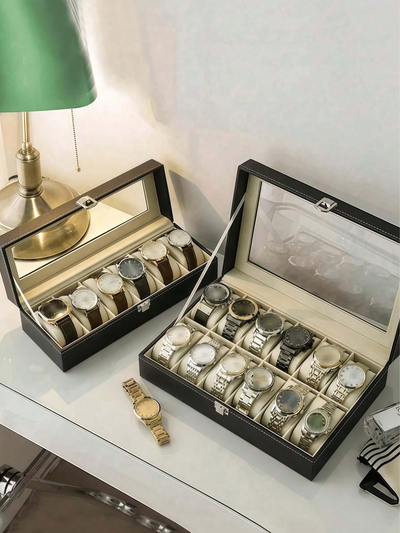 잠금장치가 있는 가죽 시계 상자, 대용량 시계 진열 케 - Jewelry Box Watches Bracelets 리뷰 및 가격