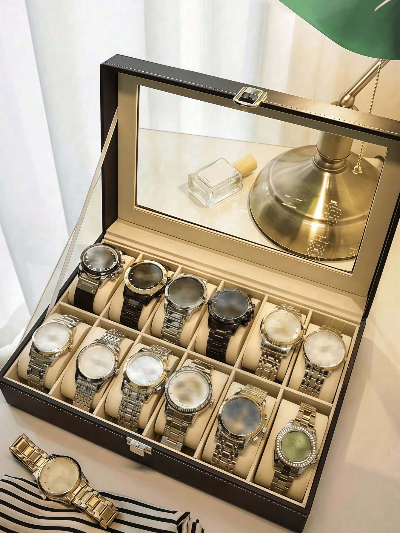 잠금장치가 있는 가죽 시계 상자, 대용량 시계 진열 케 - Jewelry Box Watches Bracelets 리뷰 및 가격