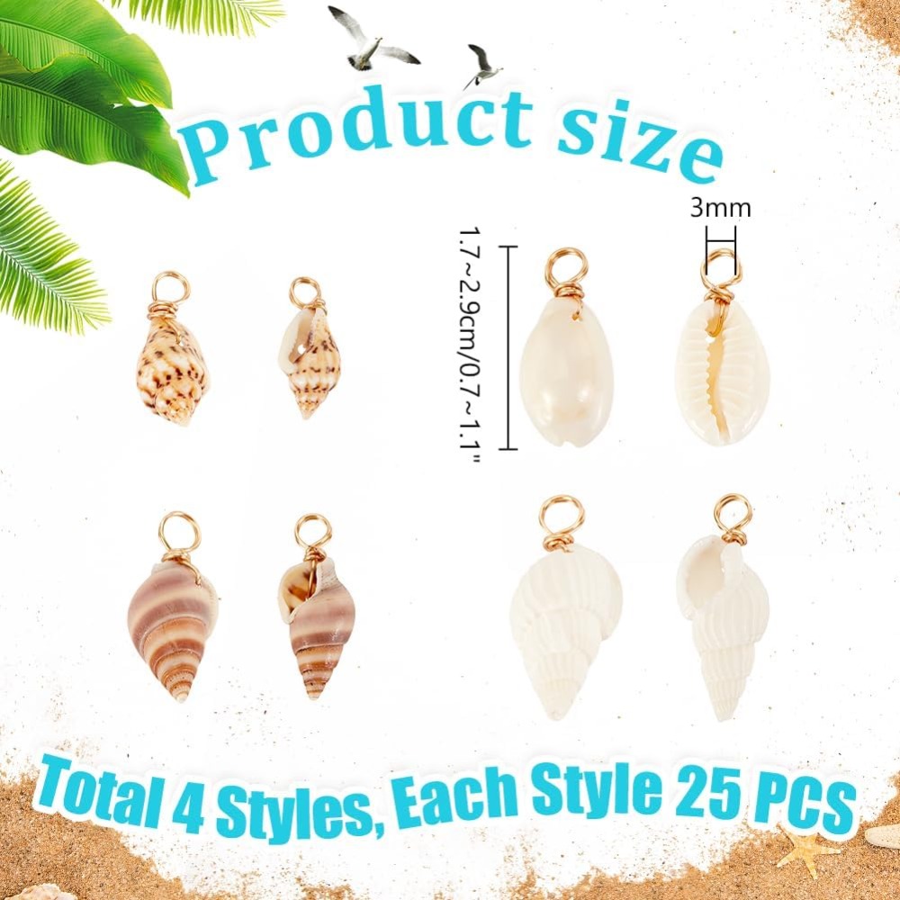 100pcs 4 스타일 자연 쉘 매력 펜 던 트 조개  - Charm Bracelet Beads 리뷰 및 가격
