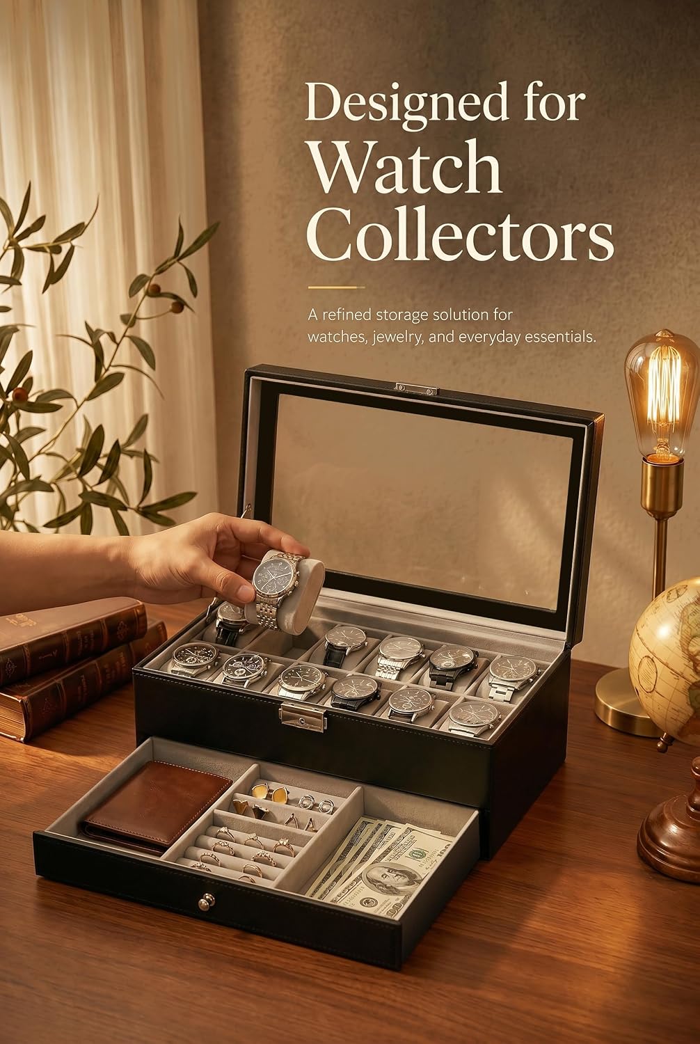 남성용 시계 보관함, 12칸 유리 뚜껑 시계 케이스,  - Jewelry And Watches Box 리뷰 및 가격