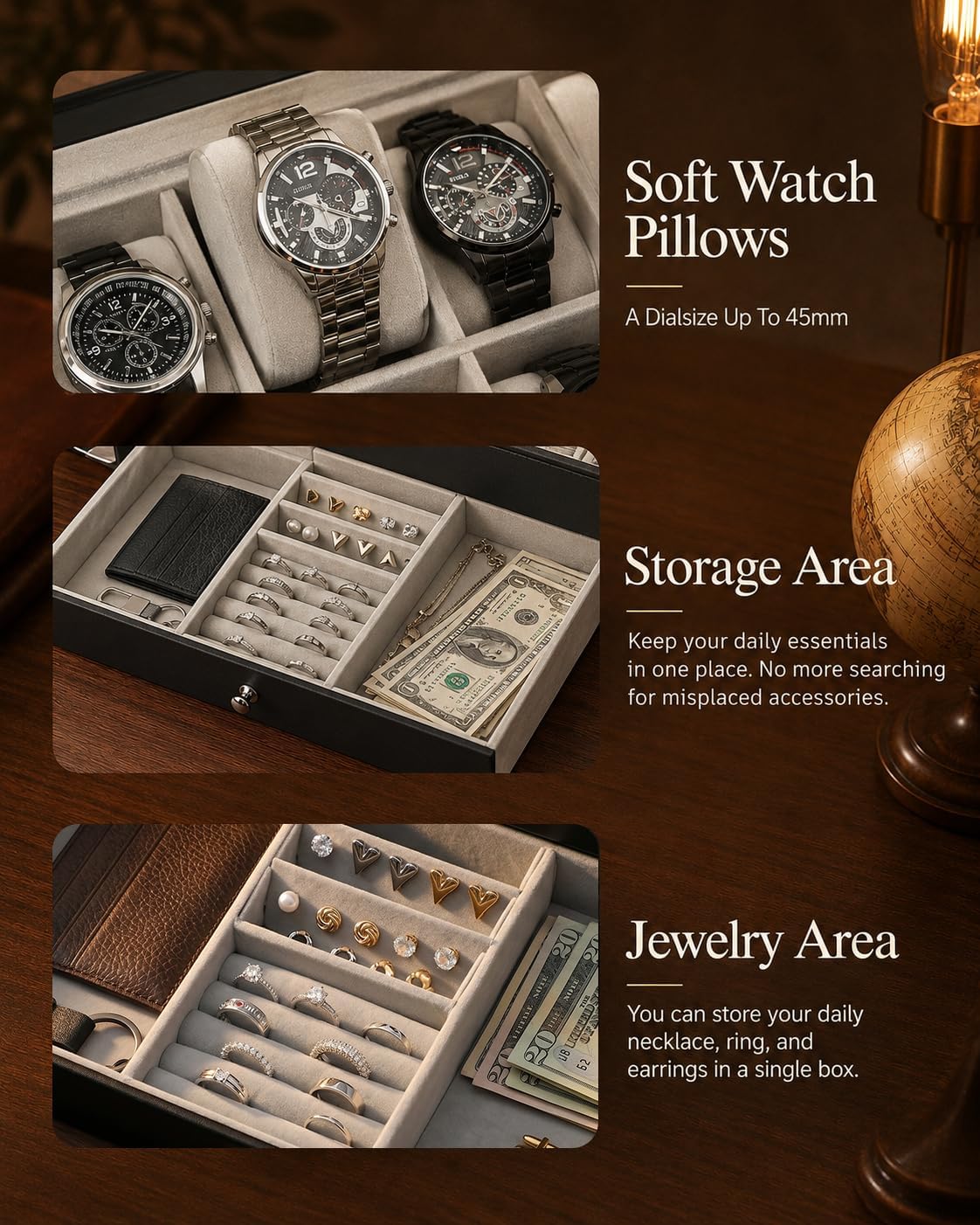 남성용 시계 보관함, 12칸 유리 뚜껑 시계 케이스,  - Jewelry And Watches Box 리뷰 및 가격